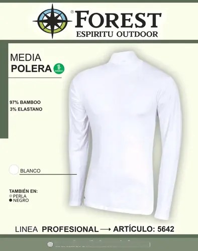 Polera Termica Forest Hombre Blanca Fibra De Bamboo Blanco Xxl - 3