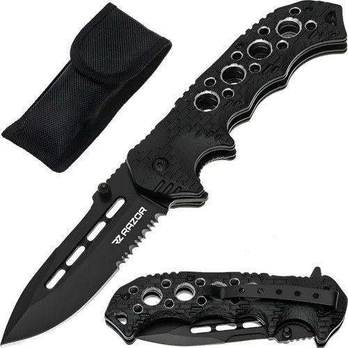 Navaja Razor Contender Semiautomática De Acero Inoxidable Para Supervivencia Y Camping Negro