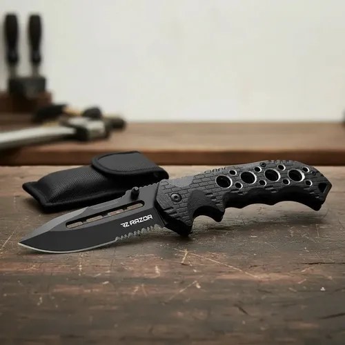 Navaja Razor Contender Semiautomática De Acero Inoxidable Para Supervivencia Y Camping Negro - 2