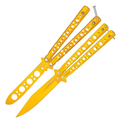 Navajas Mariposa Con Filo Y Practica Combo Cuchillo Csgo Color Dorado