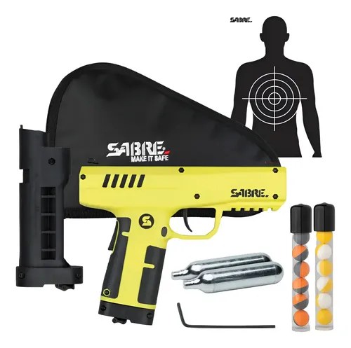Pistola Disuasiva Sabre Kit Traumatico Gas Pimienta Cal.68 Amarillo 1727.2 Mm