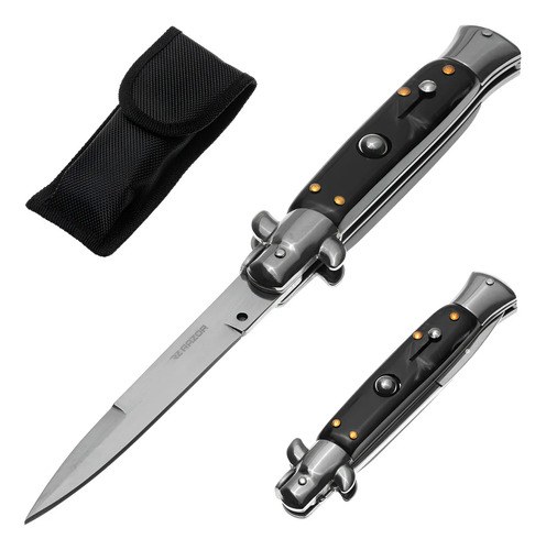 Navaja Estilete Automático Cuchillo Con Seguro Razor Color Negro Y Plateado Negro/plateado