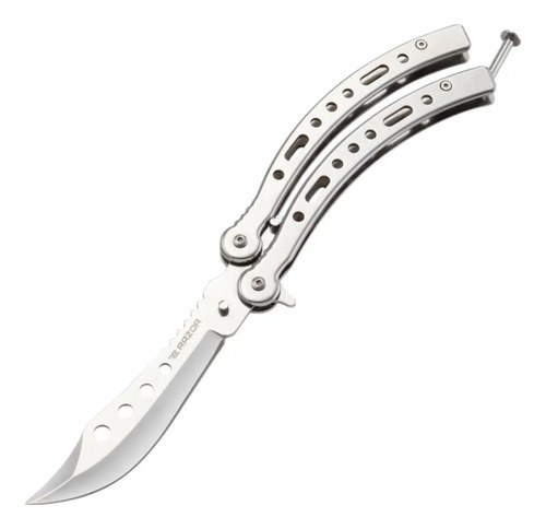 Navaja Mariposa Curva Razor Con Funda Desarmador Repuestos Plateado - 2