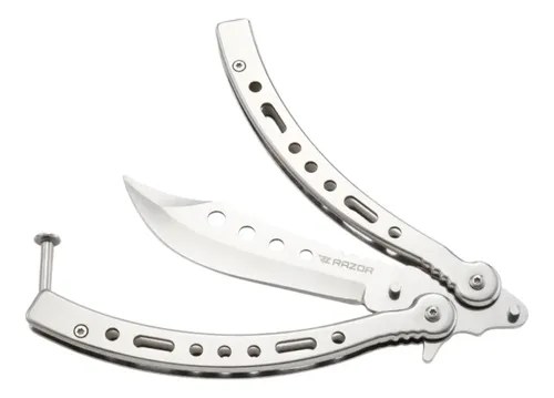 Navaja Mariposa Curva Razor Con Funda Desarmador Repuestos Plateado - 3