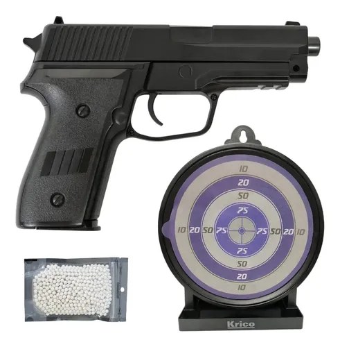 Pistola Aire Comprimido + Balines Plasticos + Blanco De Tiro Negro 6 Mm