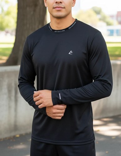 Remera Deportiva Hombre Manga Larga Running Urban Gym Sport Negro Lisa L