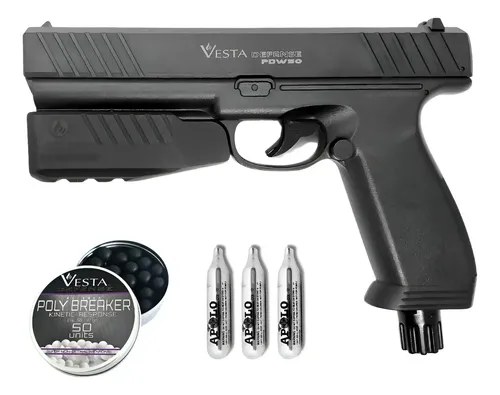 Pistola Disuasiva Vesta Co2 Cal.50 Defensa 19j + Flashloader Calibre 12.5 Mm Color Negro