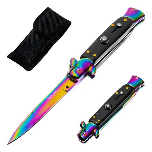 Navaja Estilete Automática Razor Diseño Italiano Acero 420 Hoja Tornasolada Tornasolado