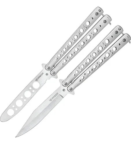 Navajas Mariposa Con Filo Y Practica Combo Cuchillo Csgo Color Plateada