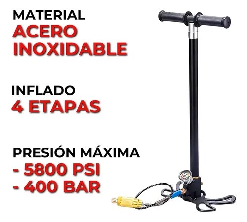 Inflador Pcp Manual Swat Airguns Sa-400 400 Bar 4 Etapas Con Manómetro Negro - 3