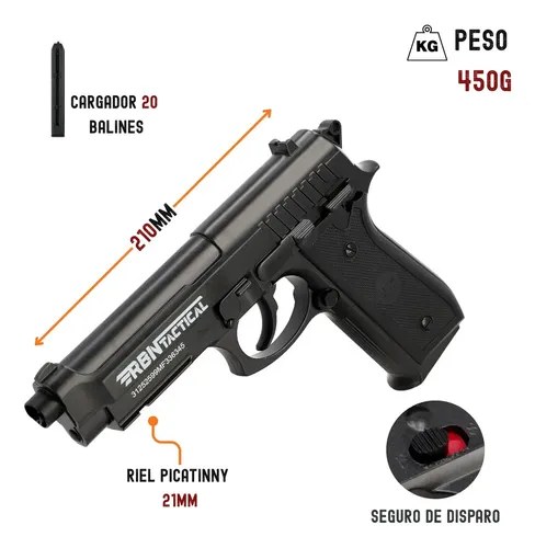 Pistola P92 4,5mm Polimero Corredera Fija Combo Laser Rbn Negro 4.5 Mm - 2