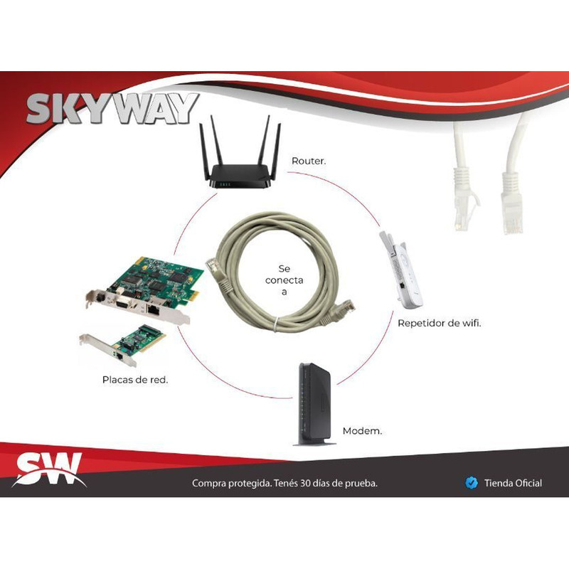 Cable De Red UTP Categoria 5E (3 metros) Patch Cord - Fichas RJ45 - UTP3 - SKYWAY - 2/4