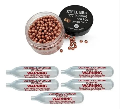 Garrafas Co2 12 Gr + 500 Balines Esfericos 4.5 Mm