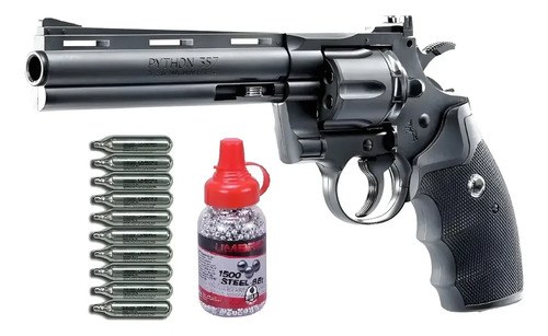 Revolver Aire Comprimido Colt Python 6'' Co2 + Kit Completo Negro 4.5 Mm