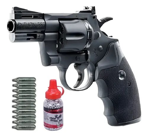 Revolver Aire Comprimido Colt Python 2,5 Co2 Kit Completo. Negro 1143 Mm