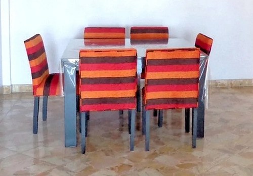 Mesa Cuadrada 1,30 Mt Con 6 Sillas Tapizadas En Chenille Negro Rayado