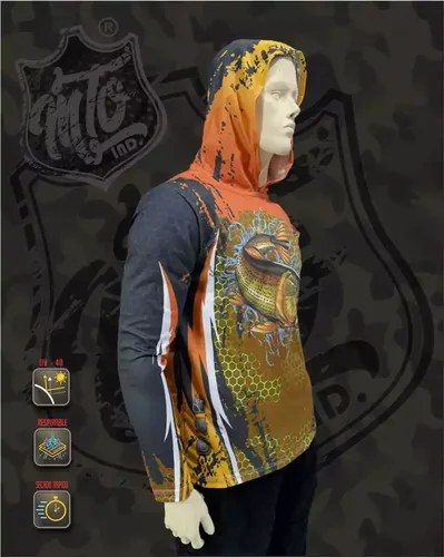 Remera Mto Dorado Naranja Secado Rápido Capucha Filtro Uv - 7