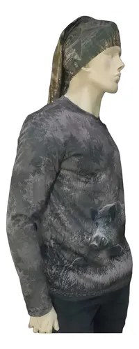 Remera Mto Jabali Marron Secado Rápido Capucha Filtro Uv Jabali Gris M - 4