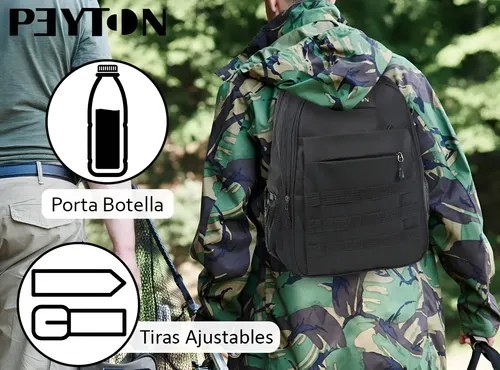 Mochila De Viaje Tipo Tactica Peyton Acolchada Sistema Molle - 8