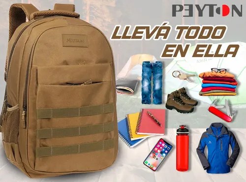 Mochila De Viaje Tipo Tactica Peyton Acolchada Sistema Molle - 9