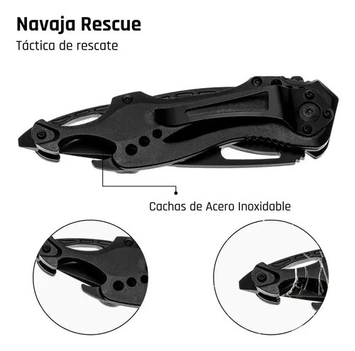 Navaja Táctica Negra Militar De Rescate Pesca Defensa Shark Negro - 4