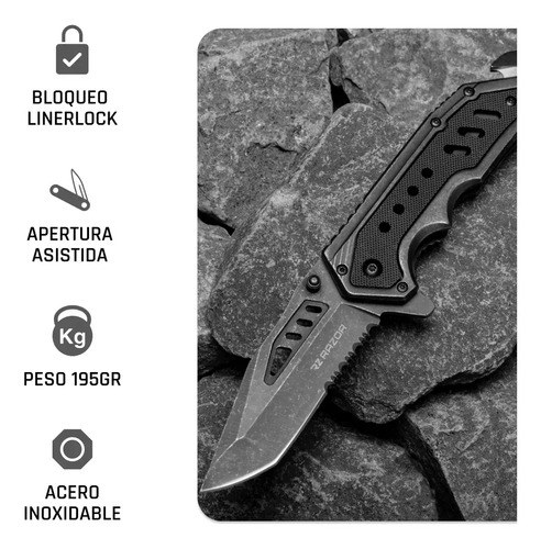 Navaja Táctica Defensa Pesca Supervivencia Rescate Cuchillo Gris/negro - 5