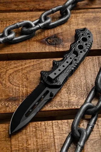 Navaja Táctica Camping Pesca Negro Cuchillo Supervivencia Negro - 6