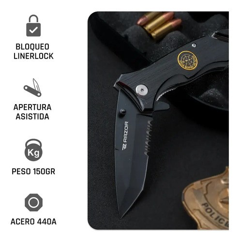 Navaja Tactica Rescate Militar Cuchillo Supervivencia Razor Negro - 4