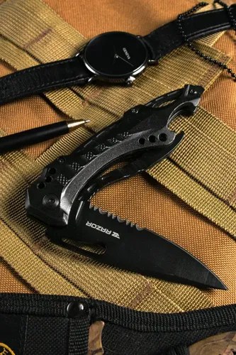 Navaja Táctica Razor Shark Rescate Caza Defensa Acero 440a Negra Negro - 7
