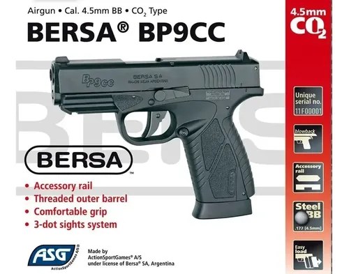 Pistola De Aire Coprimido Bersa Bp9cc Con Blowback A Co2 Kit Negro 4.5 Mm - 6