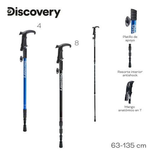 Baston Palo Trekking Aluminio Senderismo Montaña Paseo Negro - 4