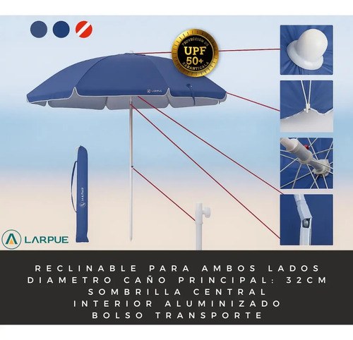 Sombrilla De Playa Jardin Premium Reforzada 1.80m Reclinable - 12