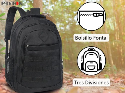 Mochila De Viaje Tipo Tactica Peyton Acolchada Sistema Molle Color Negro 51490 Diseño De La Tela Lis - 4