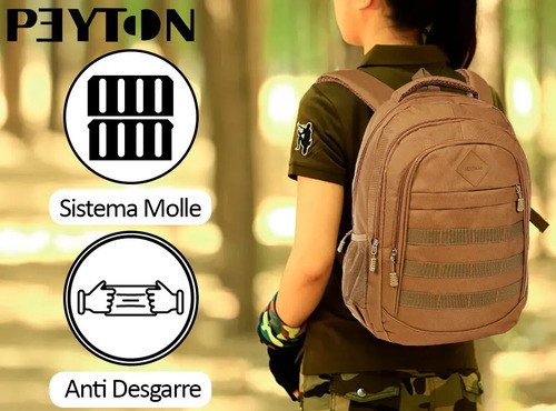 Mochila De Viaje Tipo Tactica Peyton Acolchada Sistema Molle Color Negro 51490 Diseño De La Tela Lis - 5
