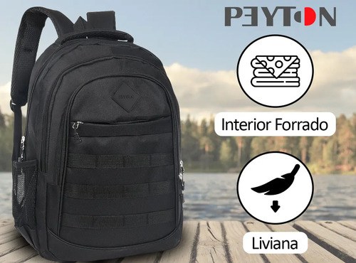 Mochila De Viaje Tipo Tactica Peyton Acolchada Sistema Molle Color Negro 51490 Diseño De La Tela Lis - 6
