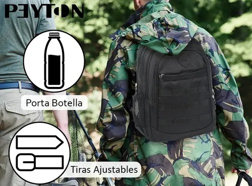 Mochila De Viaje Tipo Tactica Peyton Acolchada Sistema Molle Color Negro 51490 Diseño De La Tela Lis - 8