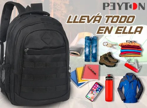 Mochila De Viaje Tipo Tactica Peyton Acolchada Sistema Molle Color Negro 51490 Diseño De La Tela Lis - 9