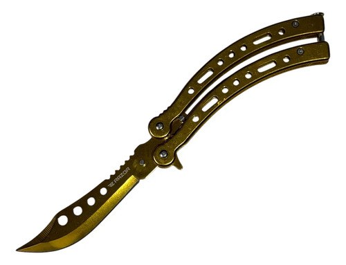 Navaja Mariposa Curva Razor Con Funda Y Repuestos Dorado - 4