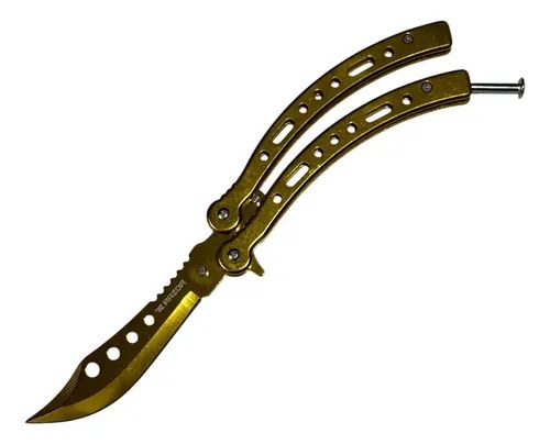 Navaja Mariposa Curva Razor Con Funda Y Repuestos Dorado - 5