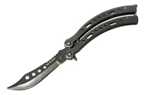 Navaja Mariposa Curva Razor Con Funda Y Repuestos Plateado - 5
