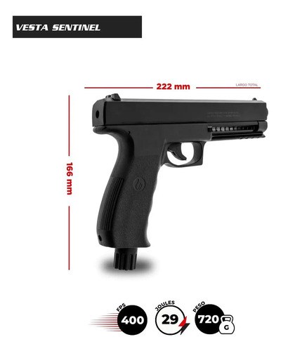 Pistola Disuasiva Co2 Vesta Pdw.50 Potenciada Flashloader Calibre 50 Mm Color Sentinel - 6
