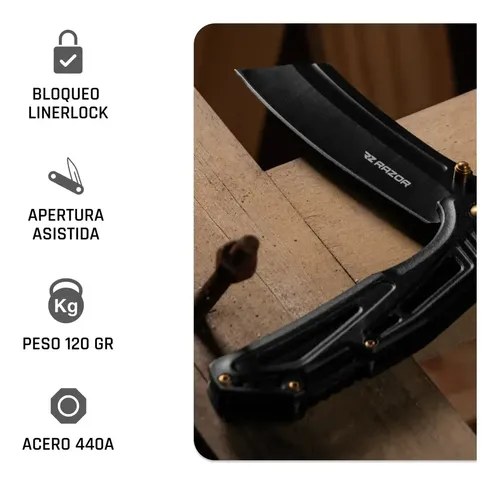 Navaja Táctica Supervivencia Razor Gold Drop Acero 440a Hoja Plegable Negro - 5