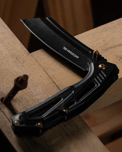 Navaja Táctica Supervivencia Razor Gold Drop Acero 440a Hoja Plegable Negro - 6