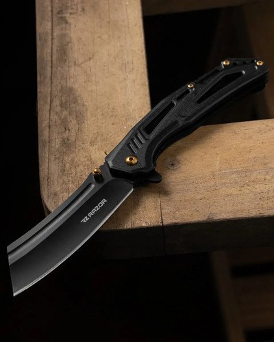 Navaja Táctica Supervivencia Razor Gold Drop Acero 440a Hoja Plegable Negro - 8