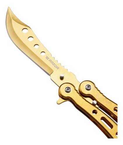 Navaja Mariposa Curva Razor Con Funda Y Repuestos Dorado - 4