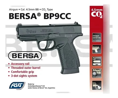 Pistola Bersa Bp9 De Aire Co2 Asg 4,5 Mm Blowback Full Metal Negro 4.5 Mm - 8