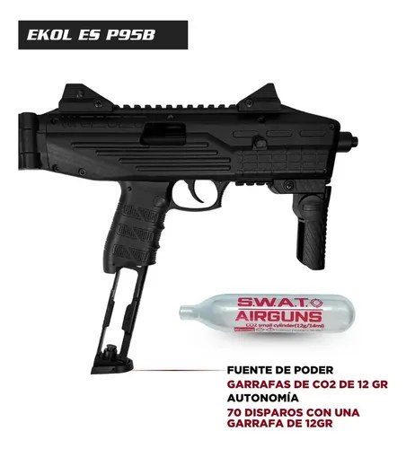 Pistola Co2 Ekol P95b 4.5mm Blowback Roni Culata Rebatible Negro 4.5 Mm - 7