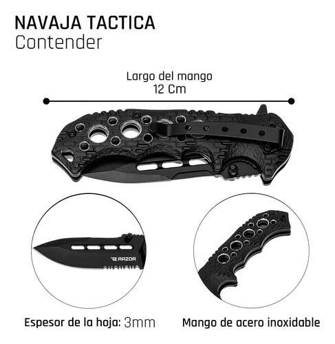 Navaja Razor Contender Semiautomática De Acero Inoxidable Para Supervivencia Y Camping Negro - 4
