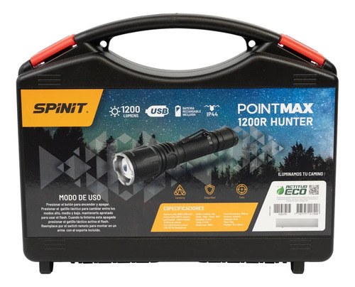Linterna Tactica Recargable Spinit Pointmax 1200r Hunter Blanco Negro - 9