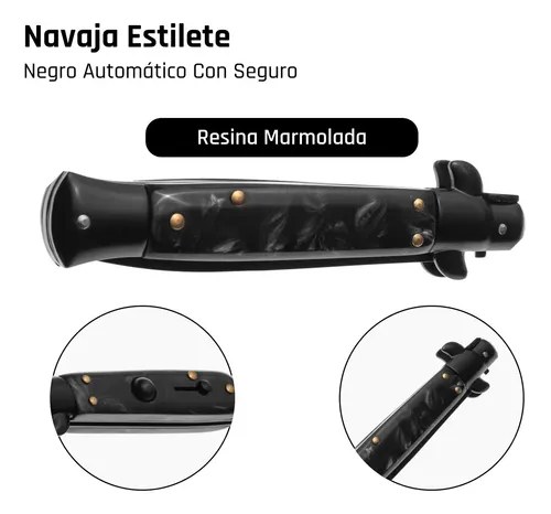 Navaja Estilete Automático Cuchillo Con Seguro Razor Color Negro - 4